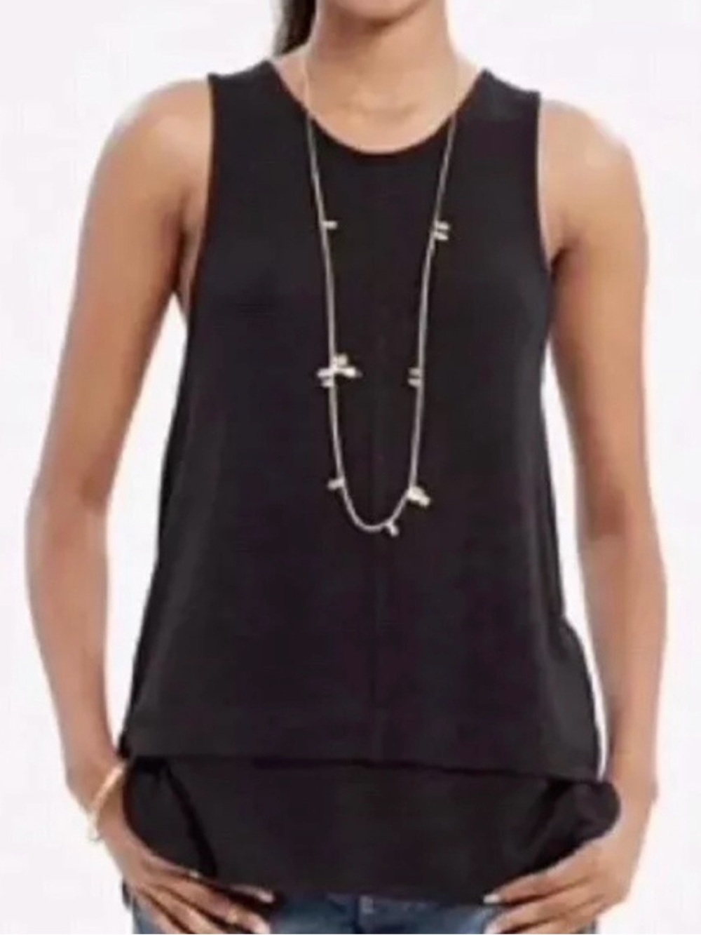Madewell Black Layered Sleeveless Tank Top, Keyhole Back